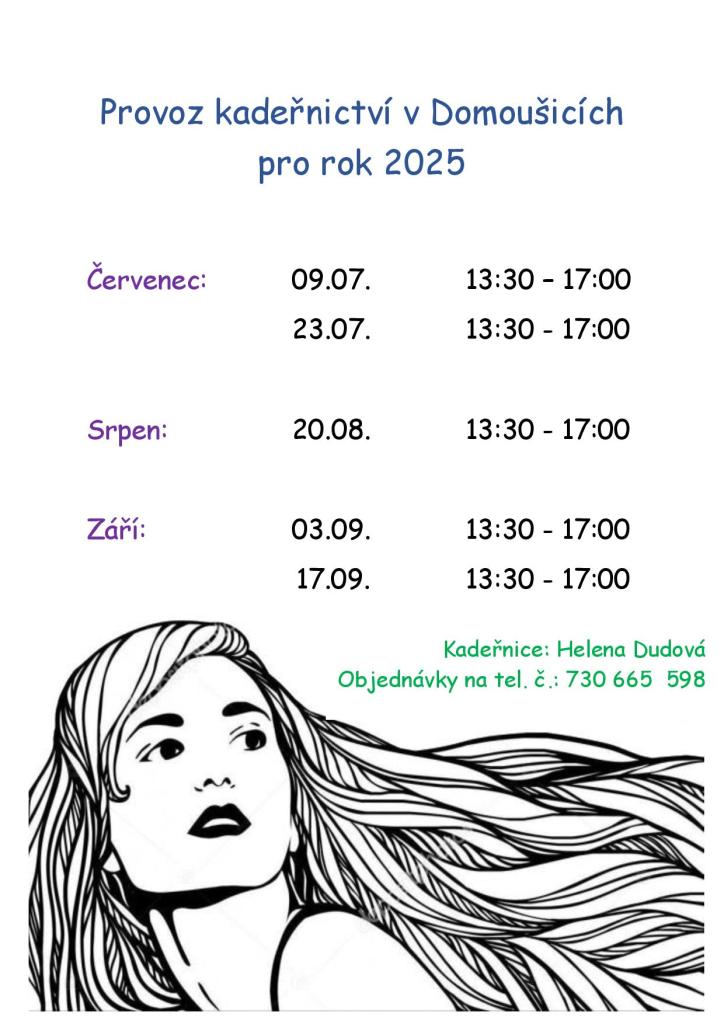 Rozpis provozu kadeřnictví